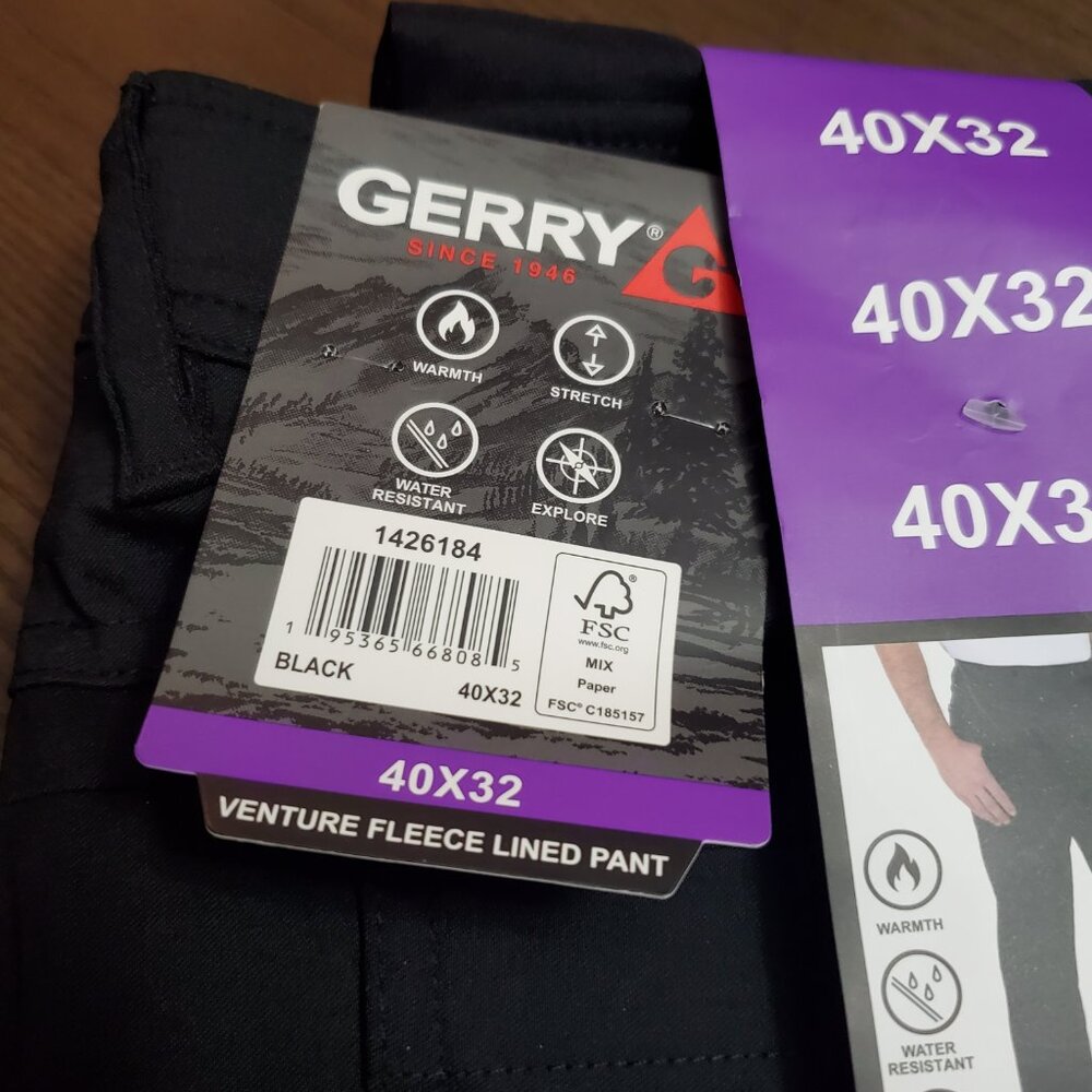 Gerry Venture fleece lined black pants size 40x32 Men's New With Tags - Picture 3 of 3